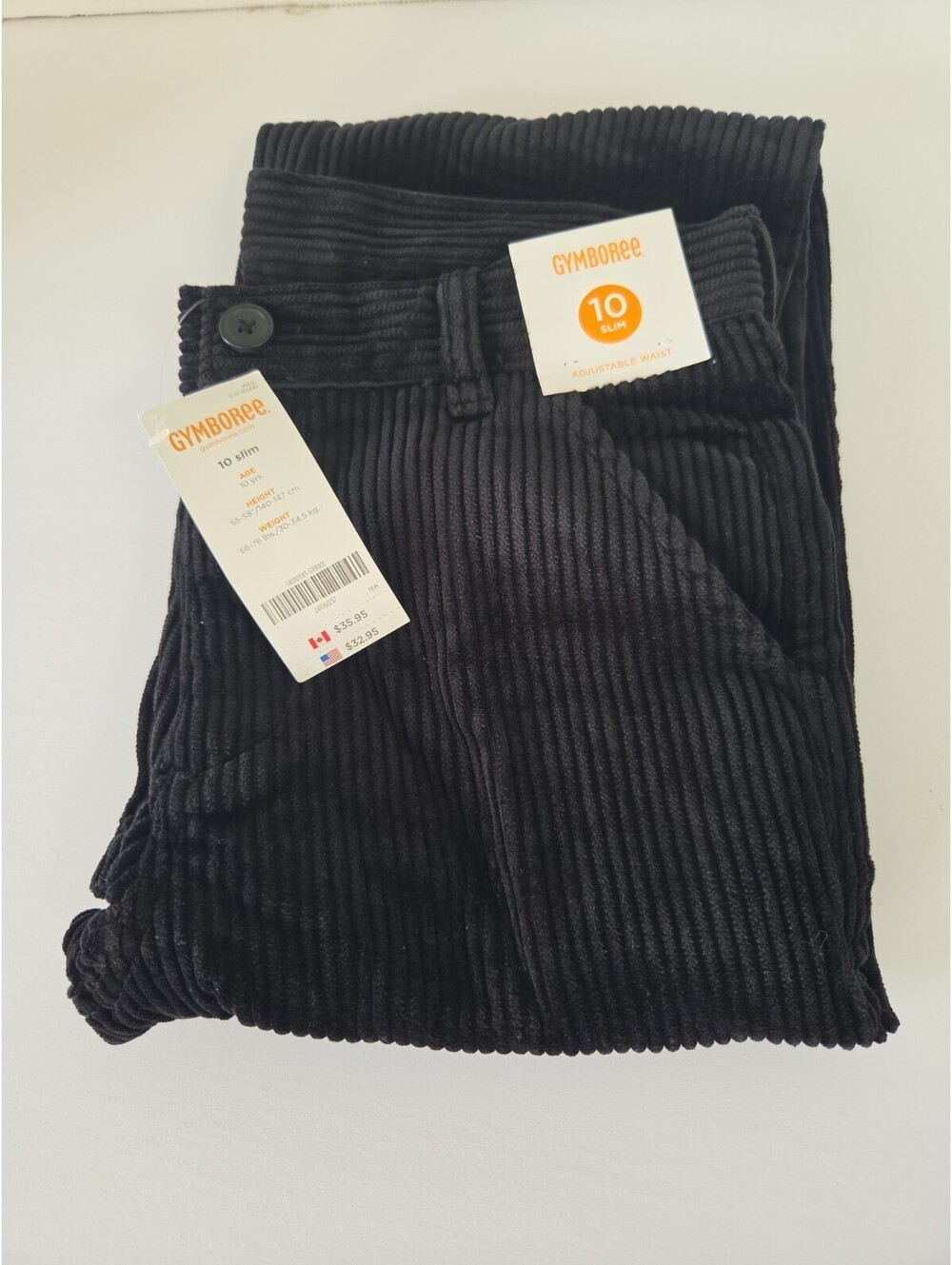 Gymboree Corduroy Pants Black Boy's 10 Slim With Adjustable Waist
